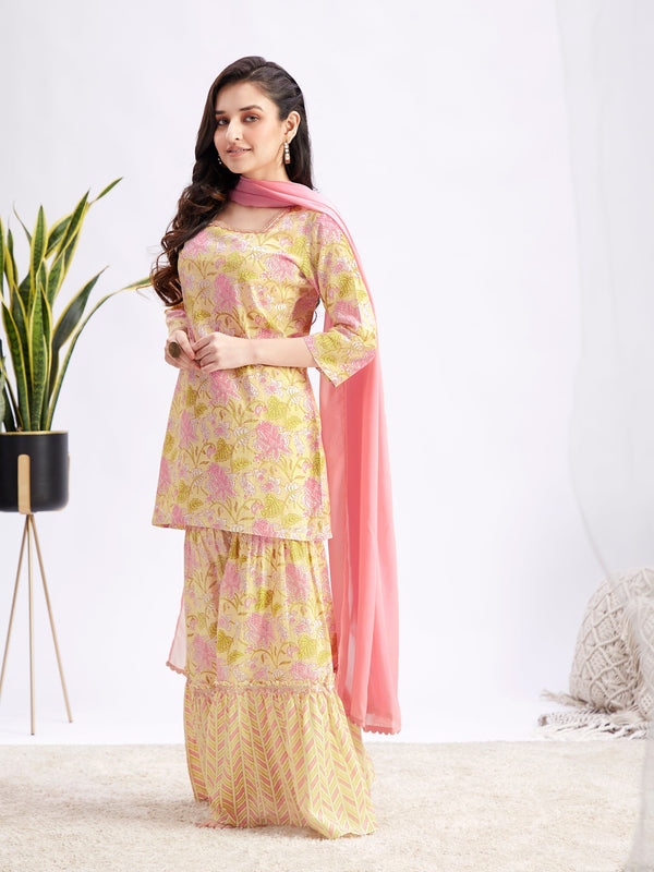 Jashvi Women's Summer Cotton Embellished Sharara Set