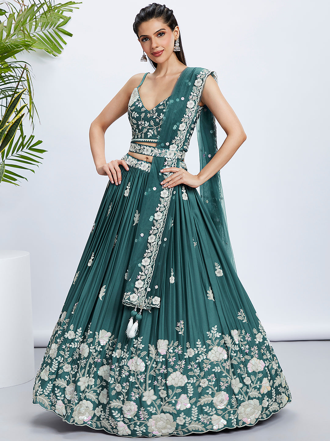 Women's Blue Pure Georgette Position Printing With Siroski Stone Work  Lehenga Choli & Dupatta - Royal Dwells