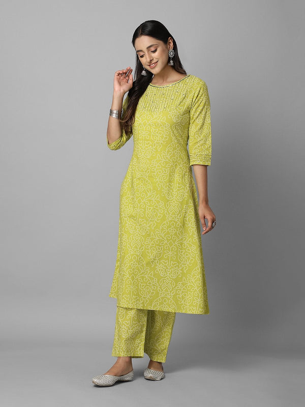 Women's Yellow Printed A-Line Kurta And Palazzo Set - Azira