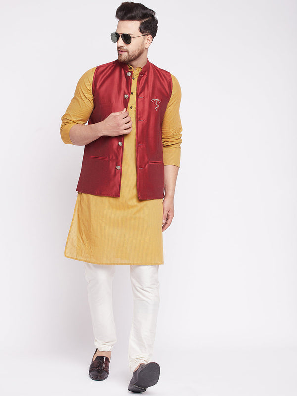 Men's Nehru Jacket With Embroided Insignia Of Lord Ganesha -Even Apparels