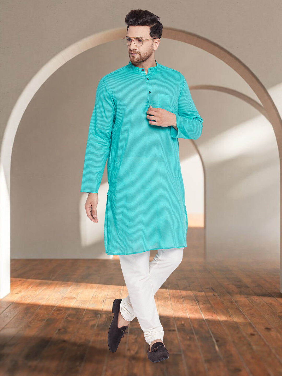 Men's Pure Cotton  Green Kurta - Even Apparels