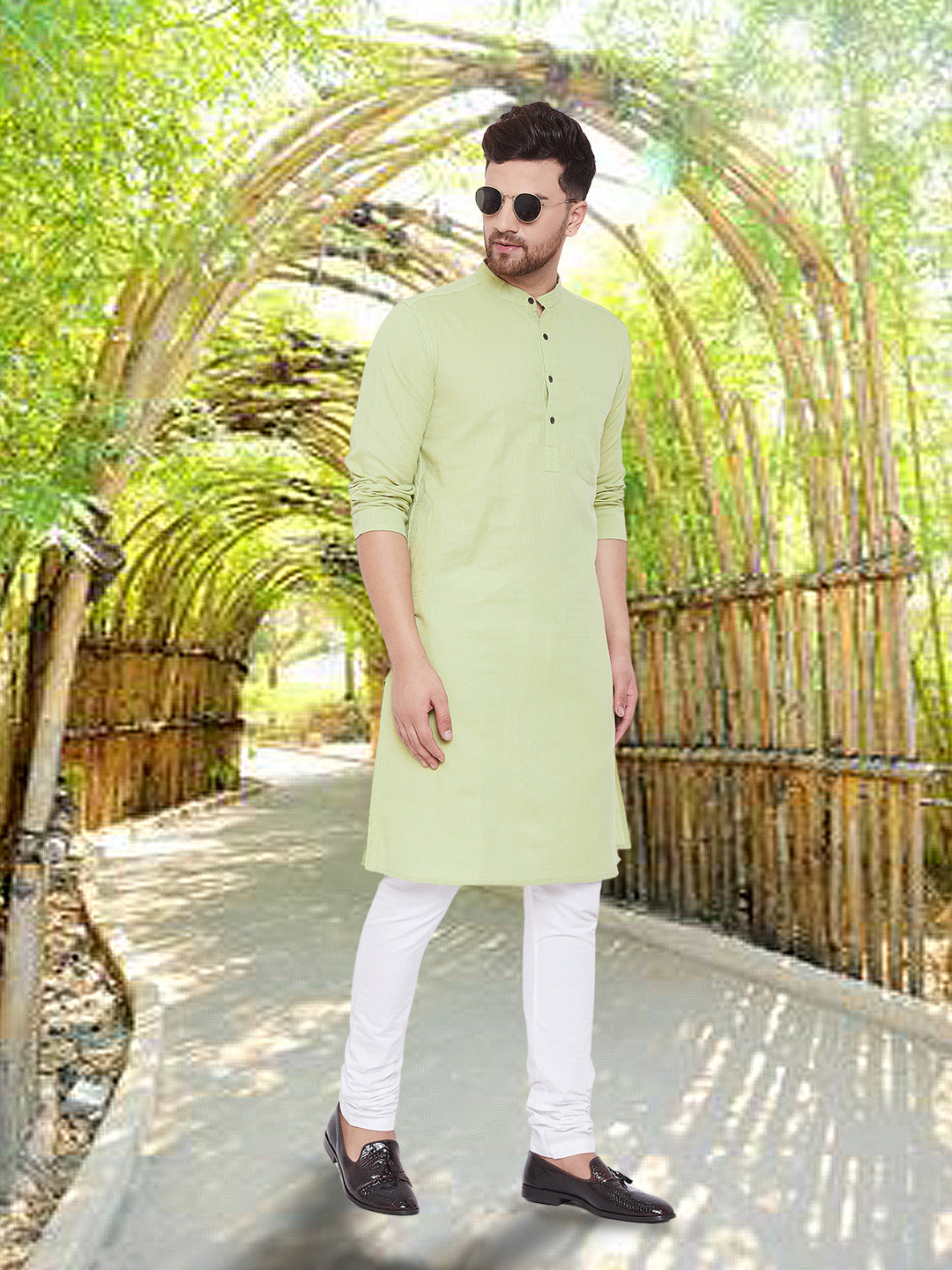 Men's Pure Cotton  Green Kurta - Even Apparels