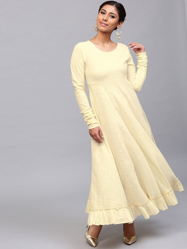 Women's  Yellow Solid Anarkali Kurta - AKS