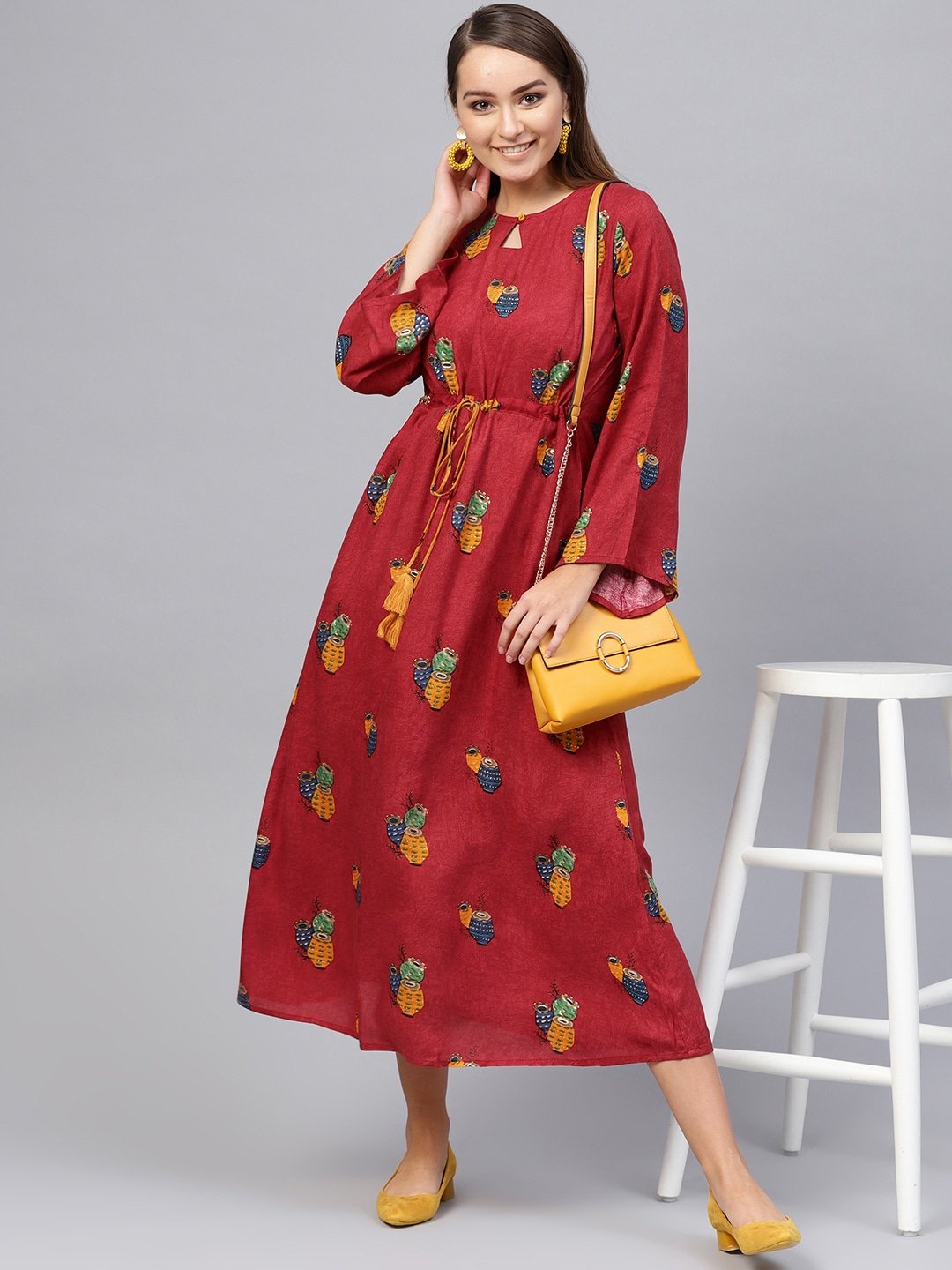 Women's Maroon A-Line Kurta - Yufta