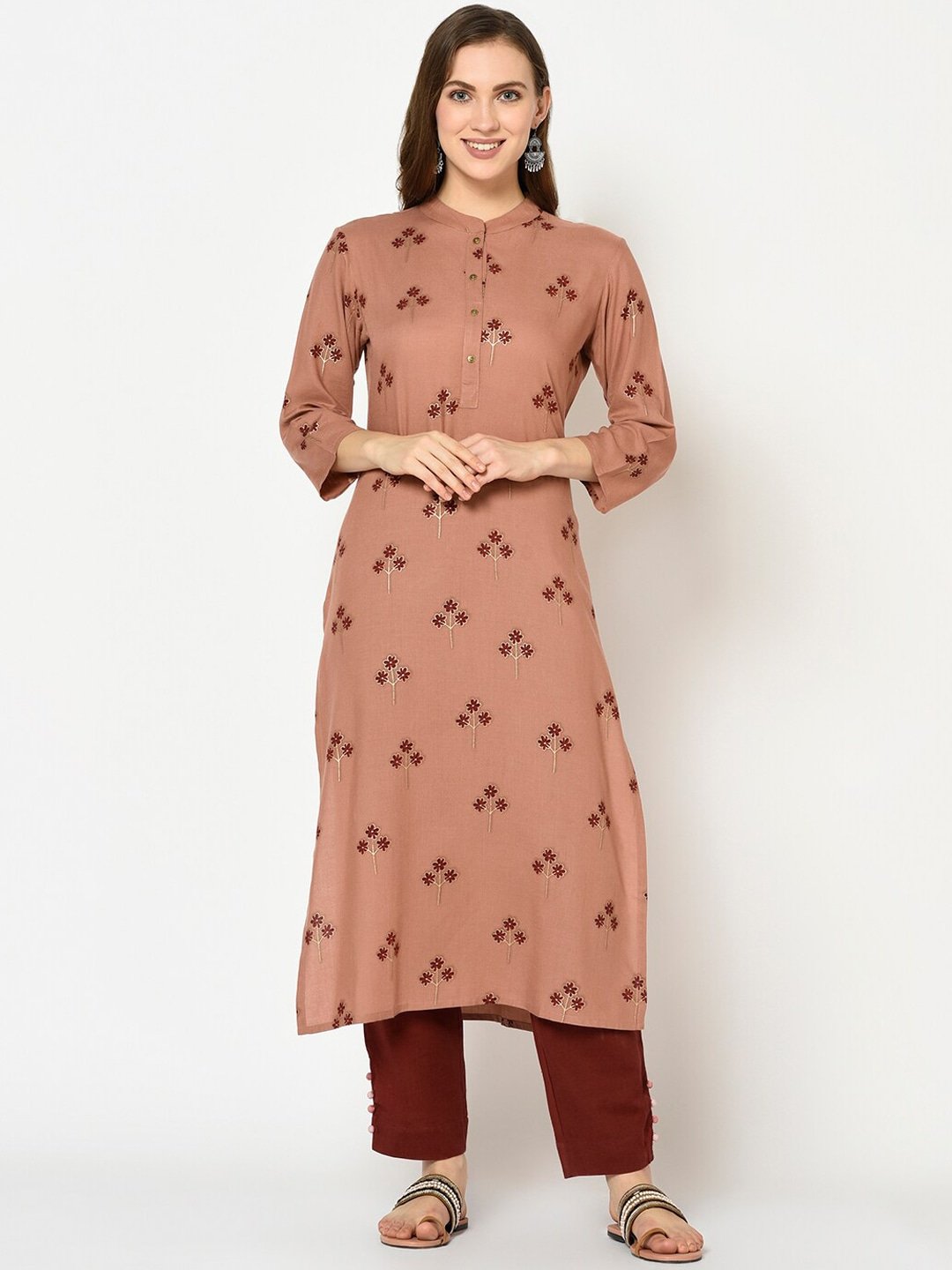 Women's Rust Printed Kurta - Yufta