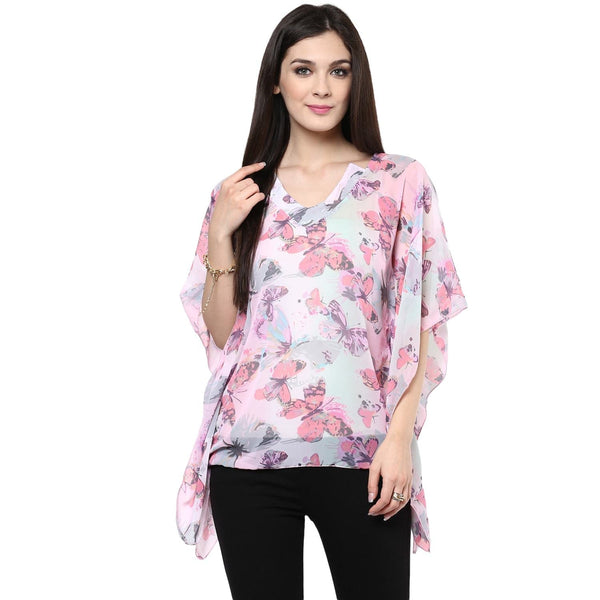 Women's Pink Butterfly Kaftan Top - Pannkh