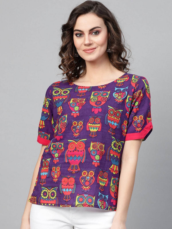 Women's Owl Print Top - Pannkh