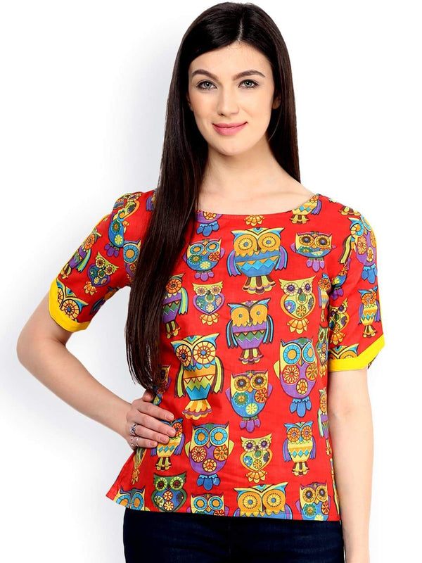 Women's Owl Print Top - Pannkh