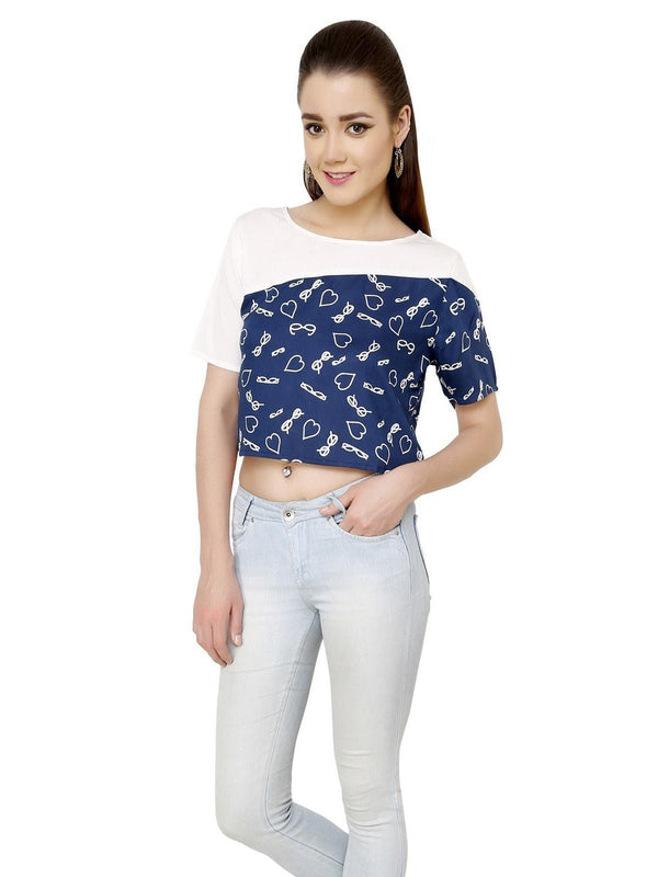 Women's Blue Specs Crop Top - Pannkh