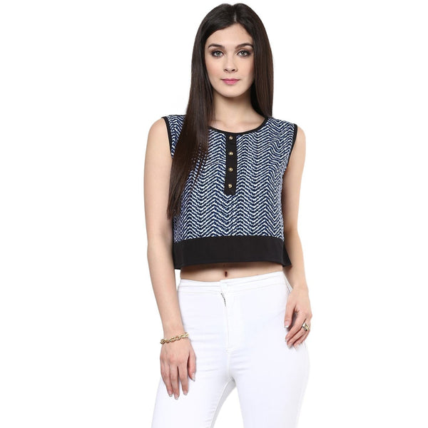 Women's Blue Buttoned Crop Top - Pannkh