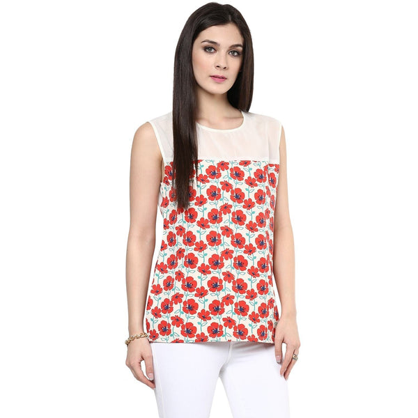 Women's Red Floral Top - Pannkh