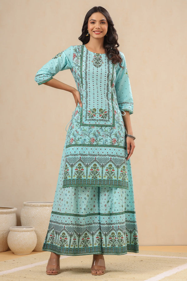 Jashvi Women`s Skyblue Cambric Printed Straight Kurta Sets