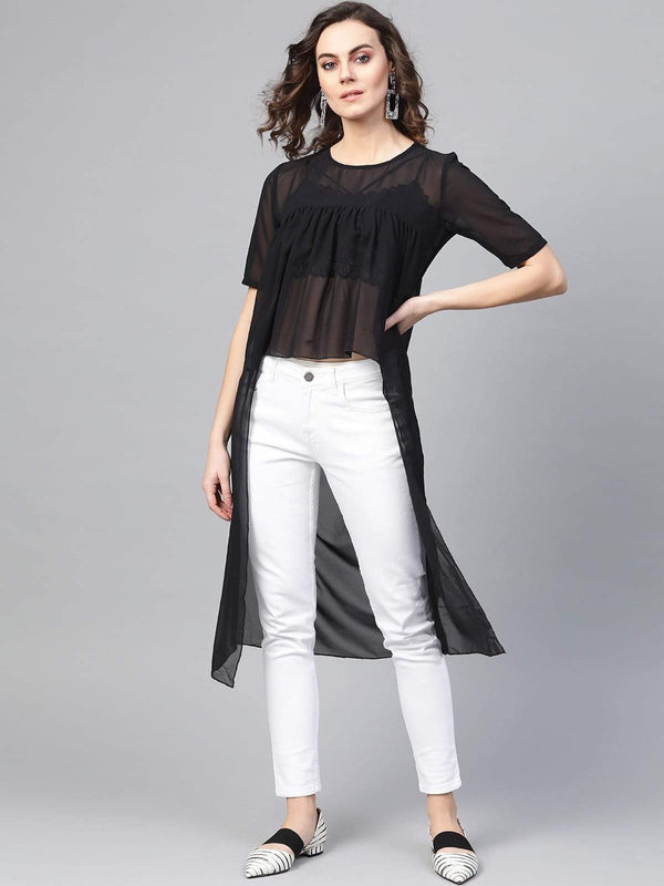 Women's Black Cape Top - Pannkh