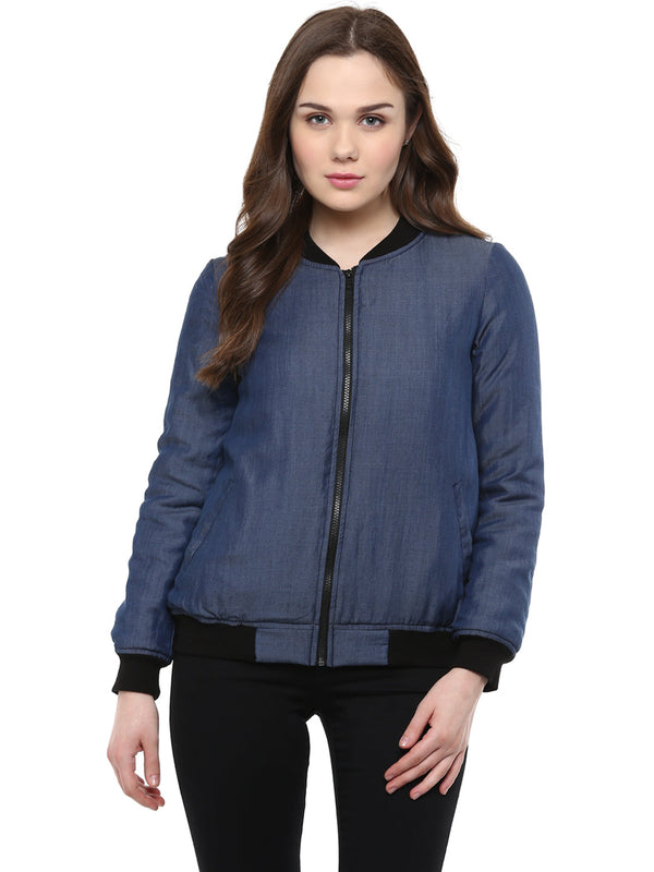 Women's  Tencel Denim Bomber Jacket - StyleStone