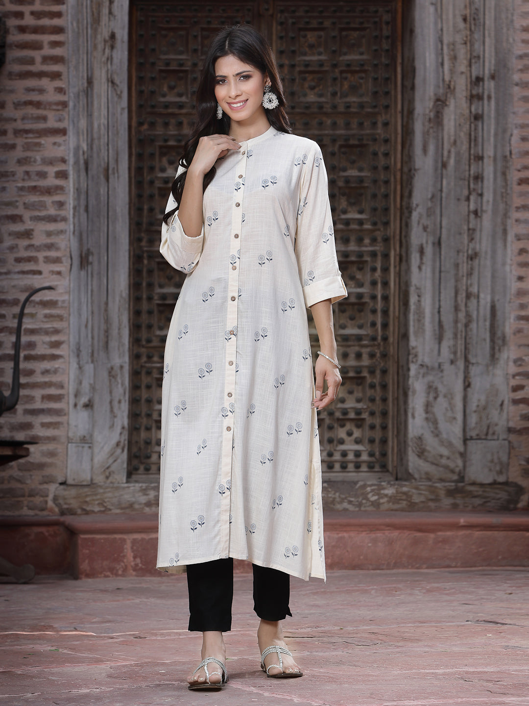 Women's Off - White Rayon Printed A-Line Kurta - Juniper