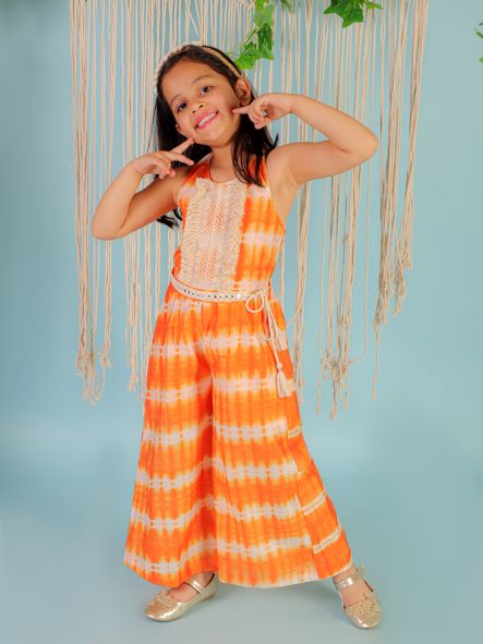 Girls Shibori Girls Orange Jumpsuit - Lil Drama