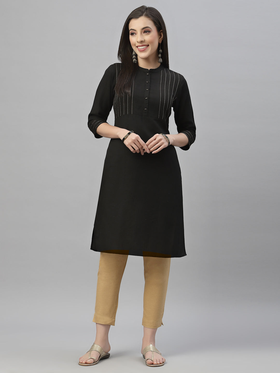 Women's Black Rayon Festive Solid Straight Kurta - Juniper