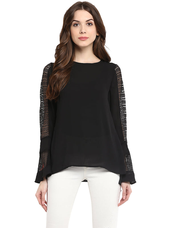 Women's  Black Lace Bell SleeveTop - StyleStone