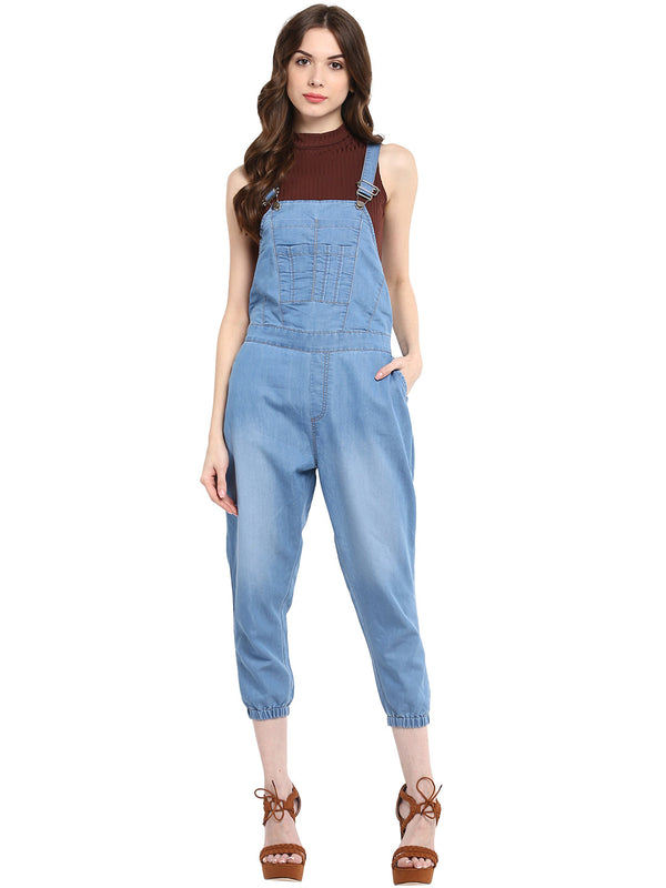 Women's  Light Blue Dungaree Pants - StyleStone