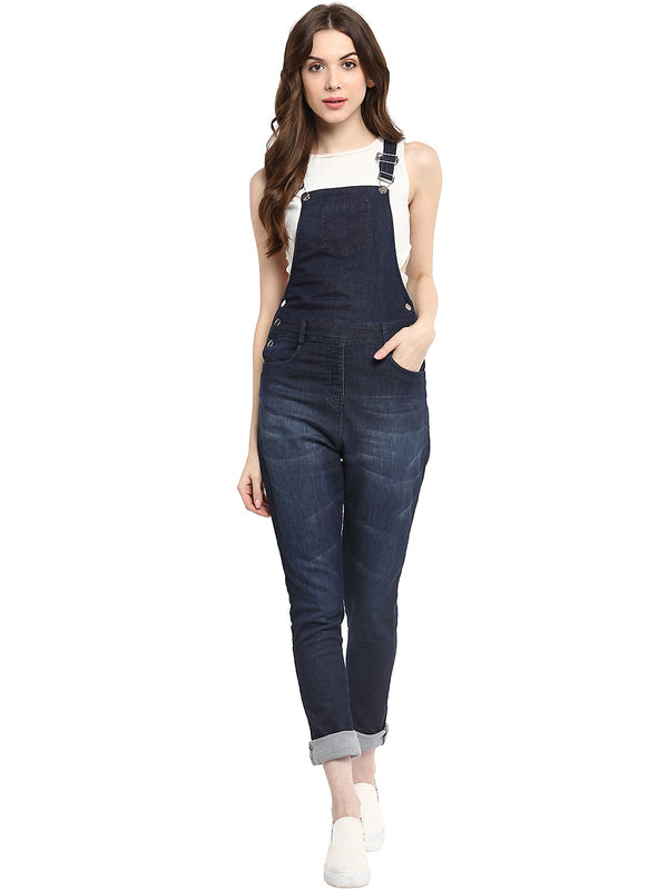 Women's  Navy Blue Dungaree Pants - StyleStone