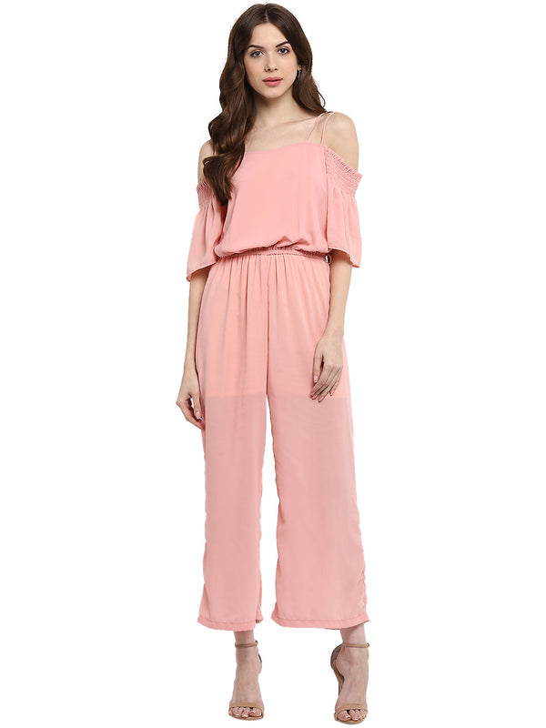 Women's  Pink Cold Shoulder Jumpsuit - StyleStone