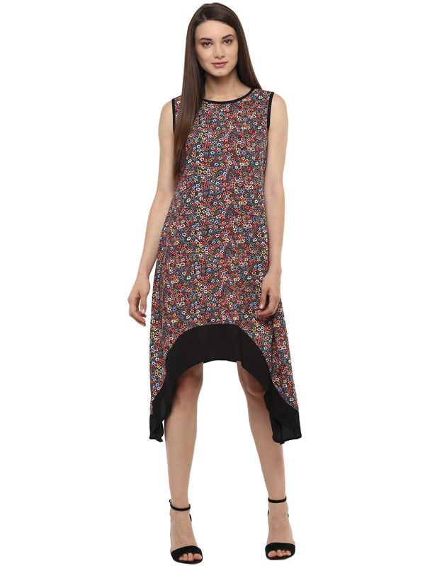 Women's Umberella Cut Asymmetric Floral Dress - StyleStone