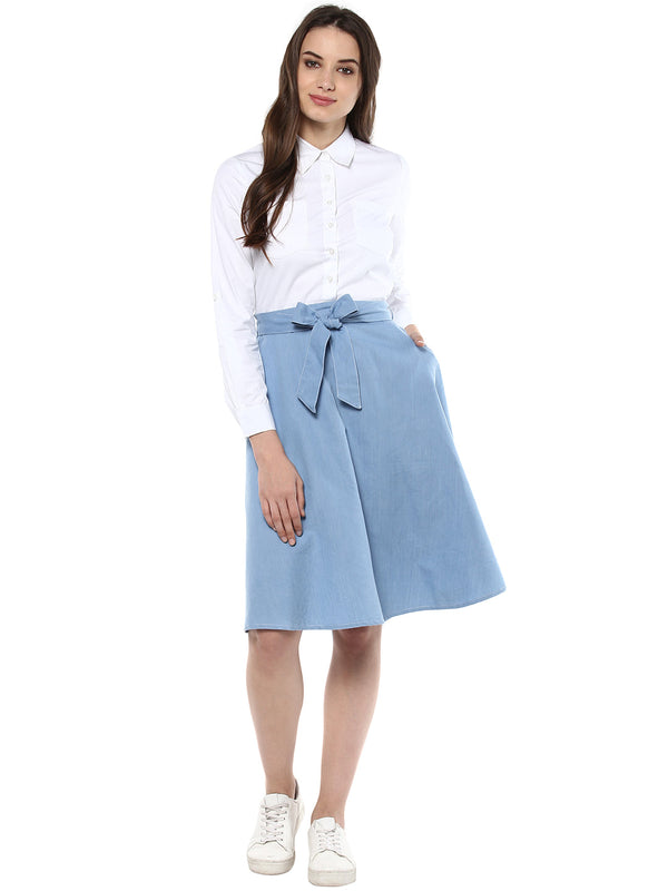 Women's attached Shirt Skirt Dress - StyleStone