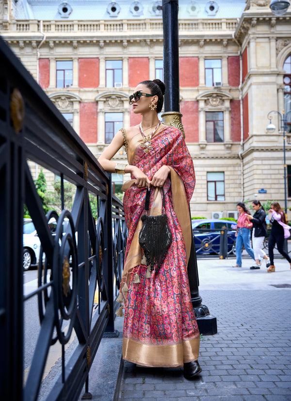 Women's Pink Satin Organza Design Saree With Unstitched Blouse Piece - Navyaa