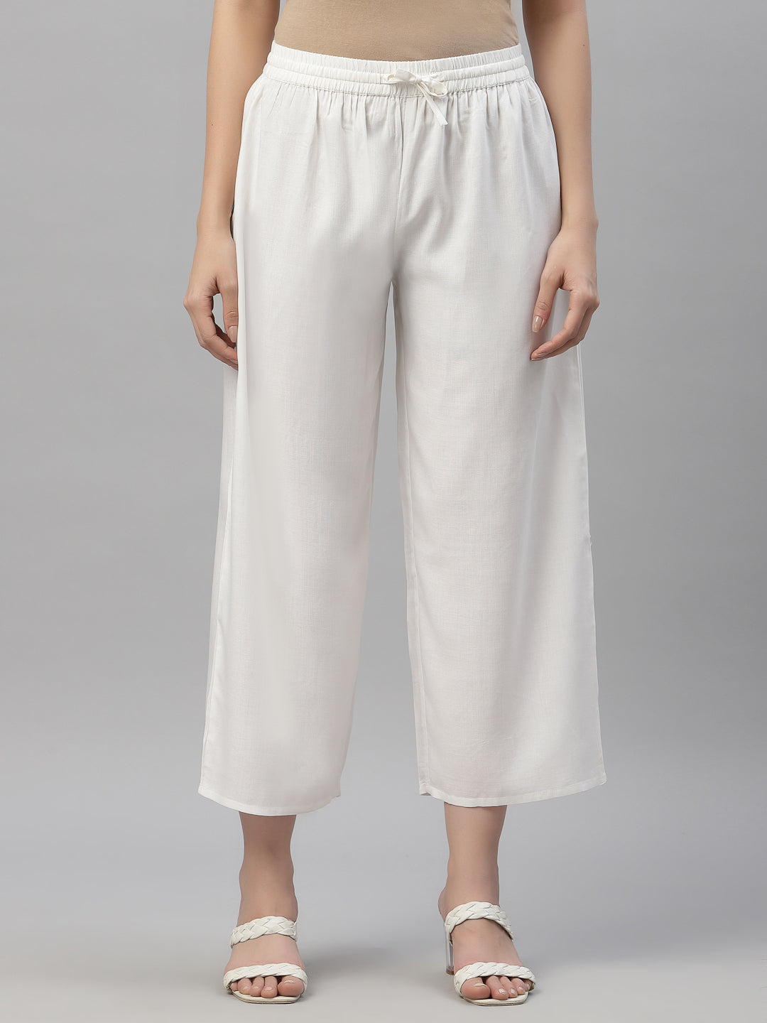 Women's White Rayon Straight Solid Pant/Slim Pant - Juniper