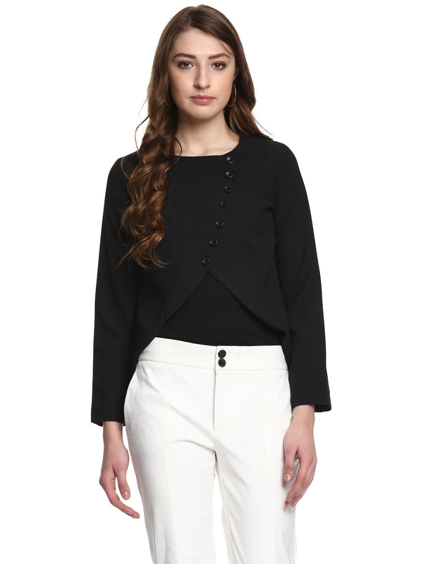 Women's  Black Polyester Blazer - StyleStone