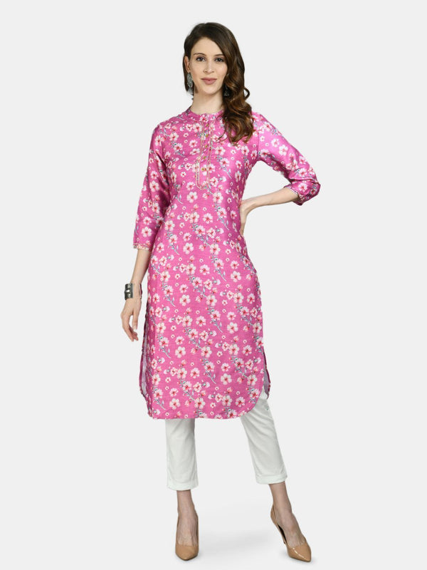 Women Pink Silk Printed Kurta by Myshka (1 Pc Set)