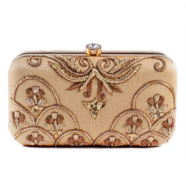 Women's Gold Color Adorn Embroidered & Embelished Party Clutch - VASTANS