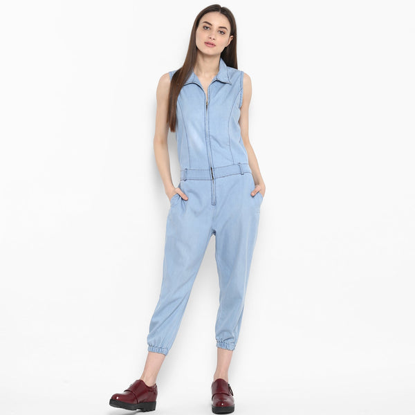 Women's  Denim Ice Blue Wash Jumpsuit - StyleStone