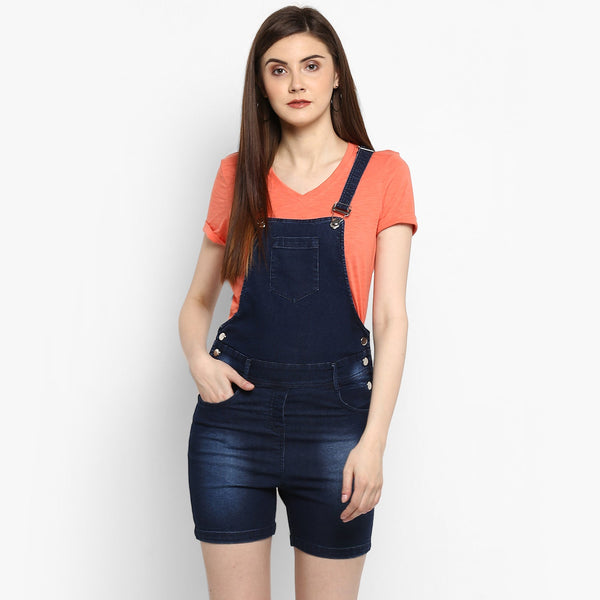 Women's Stretchable Denim Washed effect Shorts Style Dungarees(inner not provided) - StyleStone