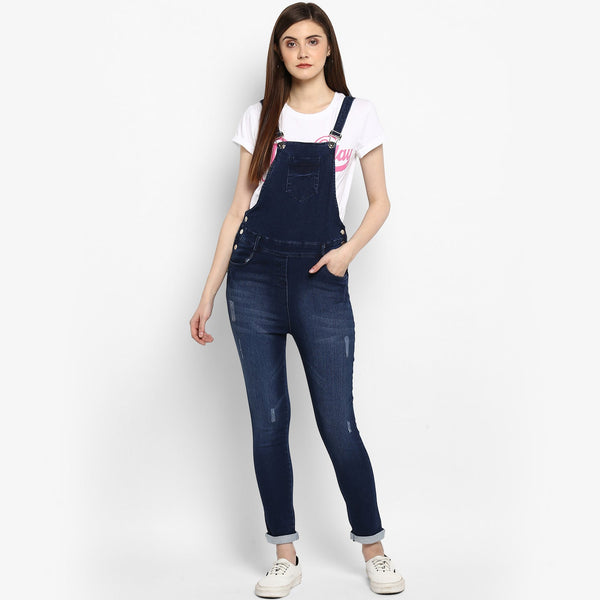 Women's Stretchable Denim Washed effect Capri Style Dungarees(inner not provided) - StyleStone