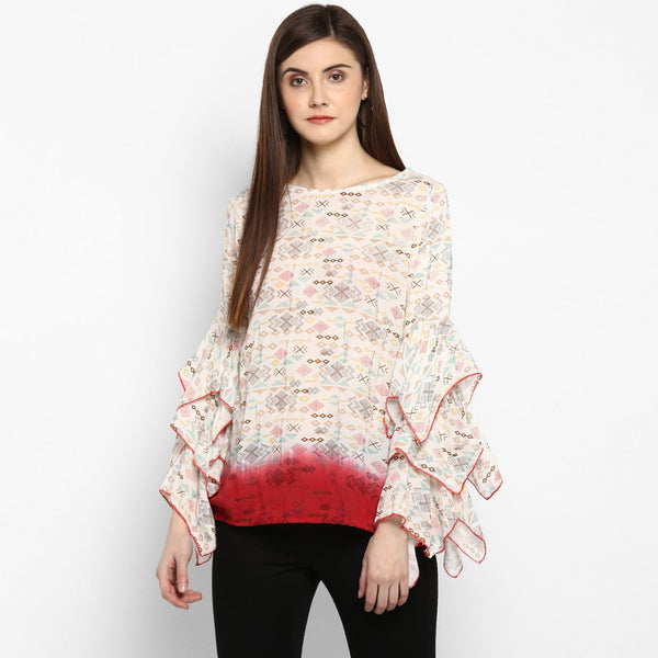 Women's Printed and Ombre Power Sleeve Top - StyleStone