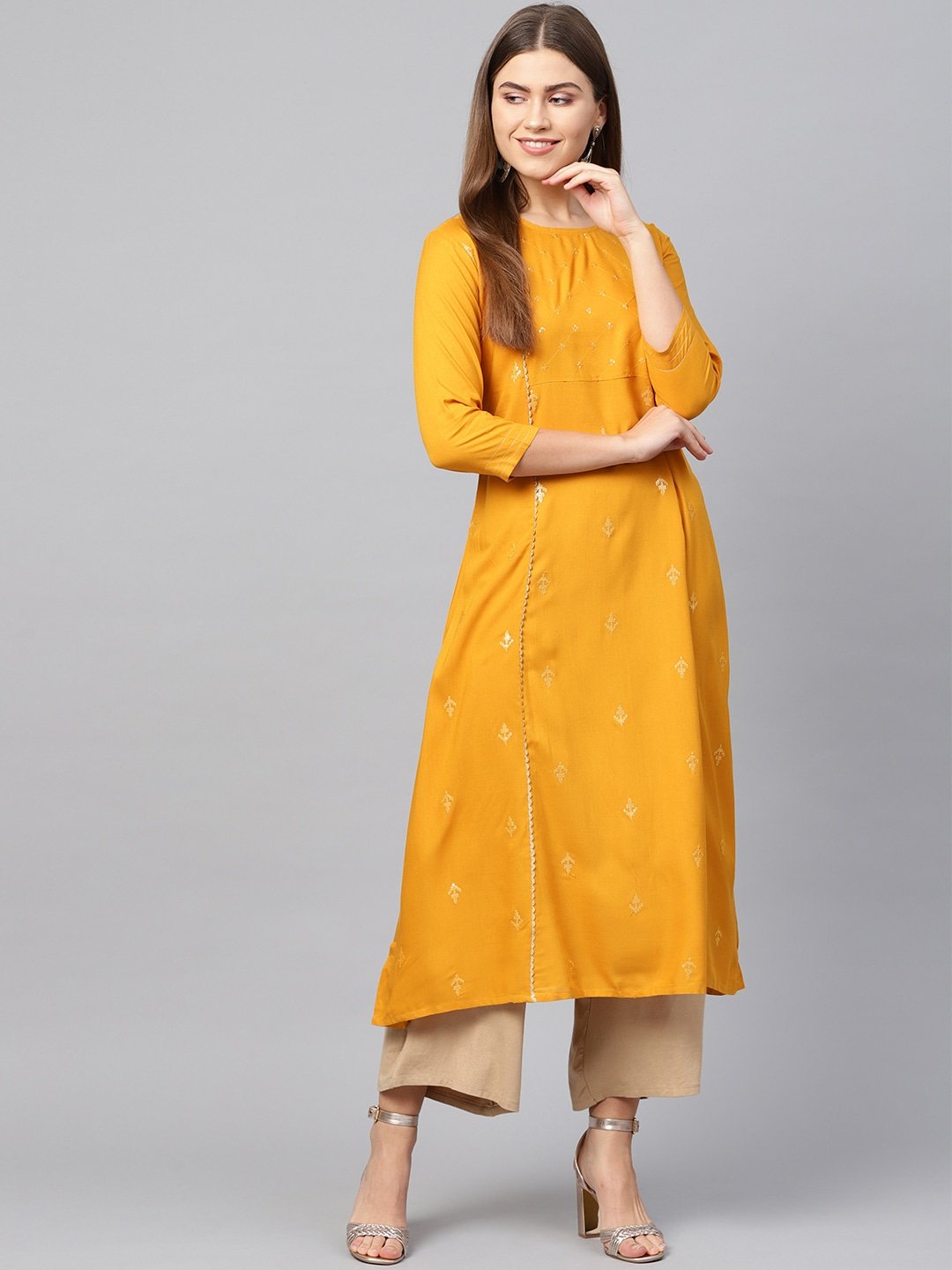 Women's Mustard A-Line Kurta - Yufta