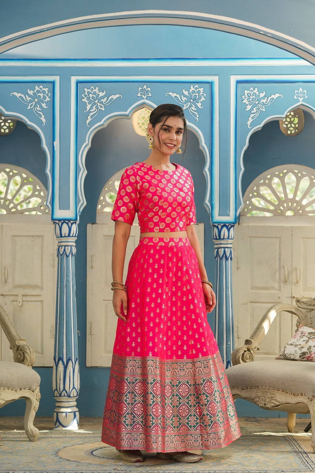 Women's Fuchsia Brocade Lehenga Choli Set - Juniper