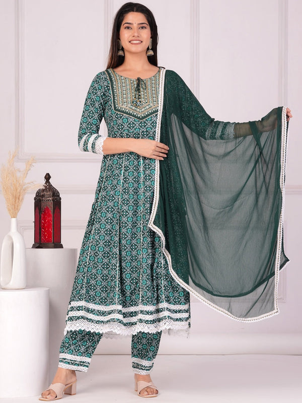 Women's Ethnic Motifs Printed Regular Anarkali Kurta & Palazzos With Dupatta - Taantav