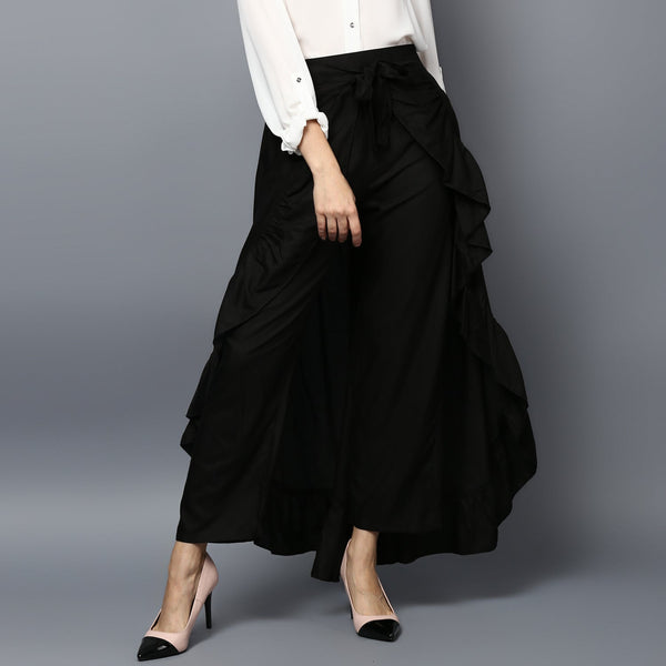 Women's Rayon Black Skirt Pants - StyleStone