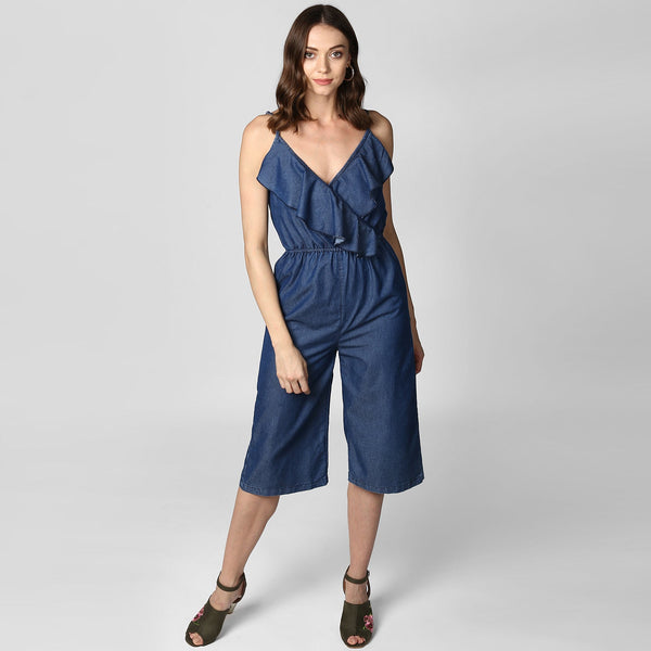 Women's Denim 3/4th Length Jumpsuit - StyleStone