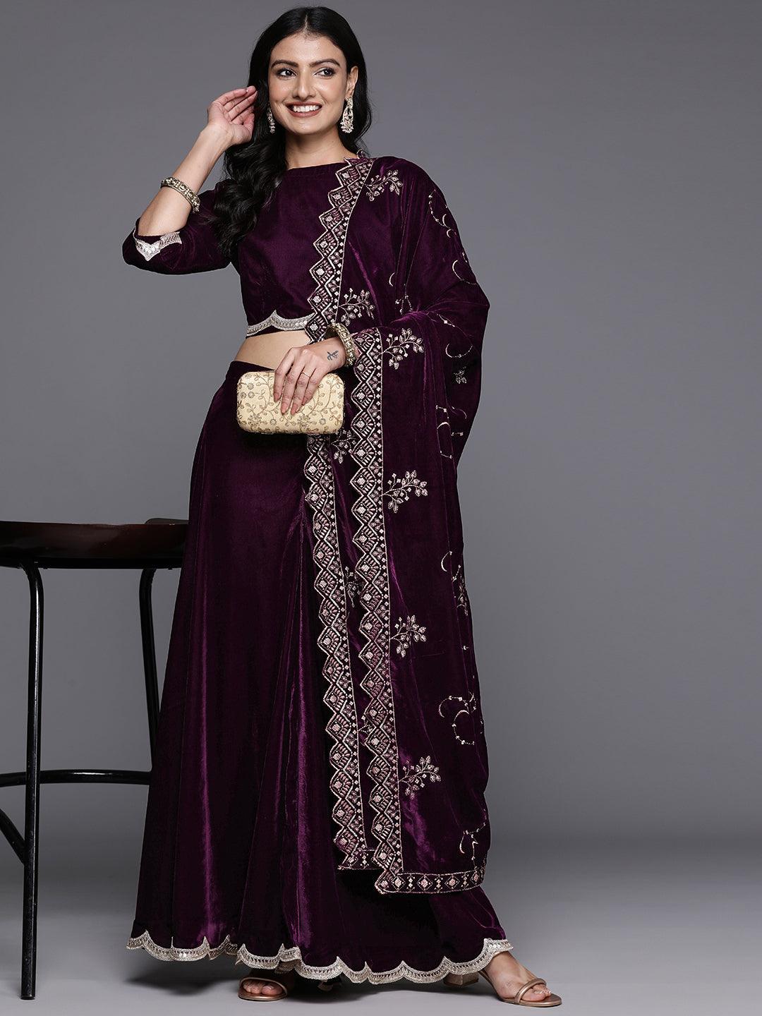 Wine Solid Velvet Co-Ords - Jashvi