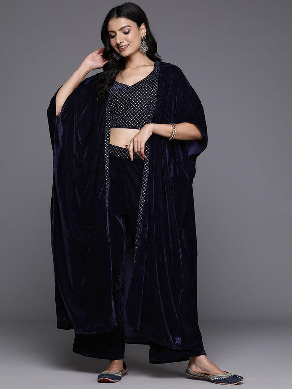 Blue Solid Velvet Co-Ords - Jashvi