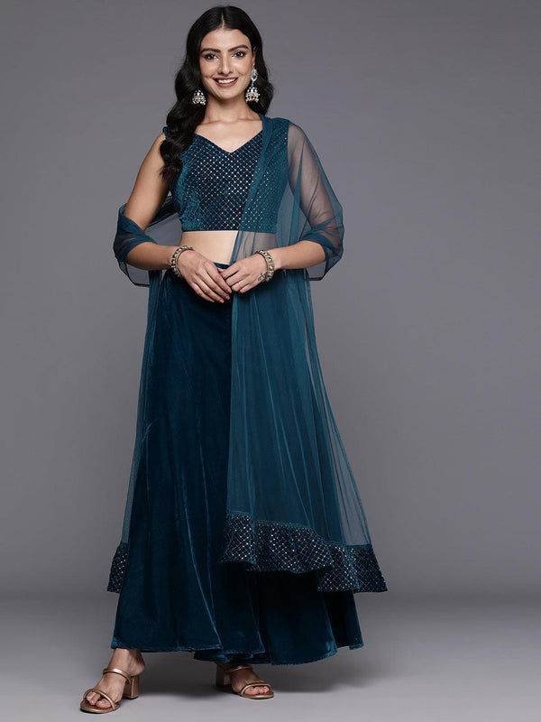 Blue Embellished Velvet Co-Ords - Jashvi