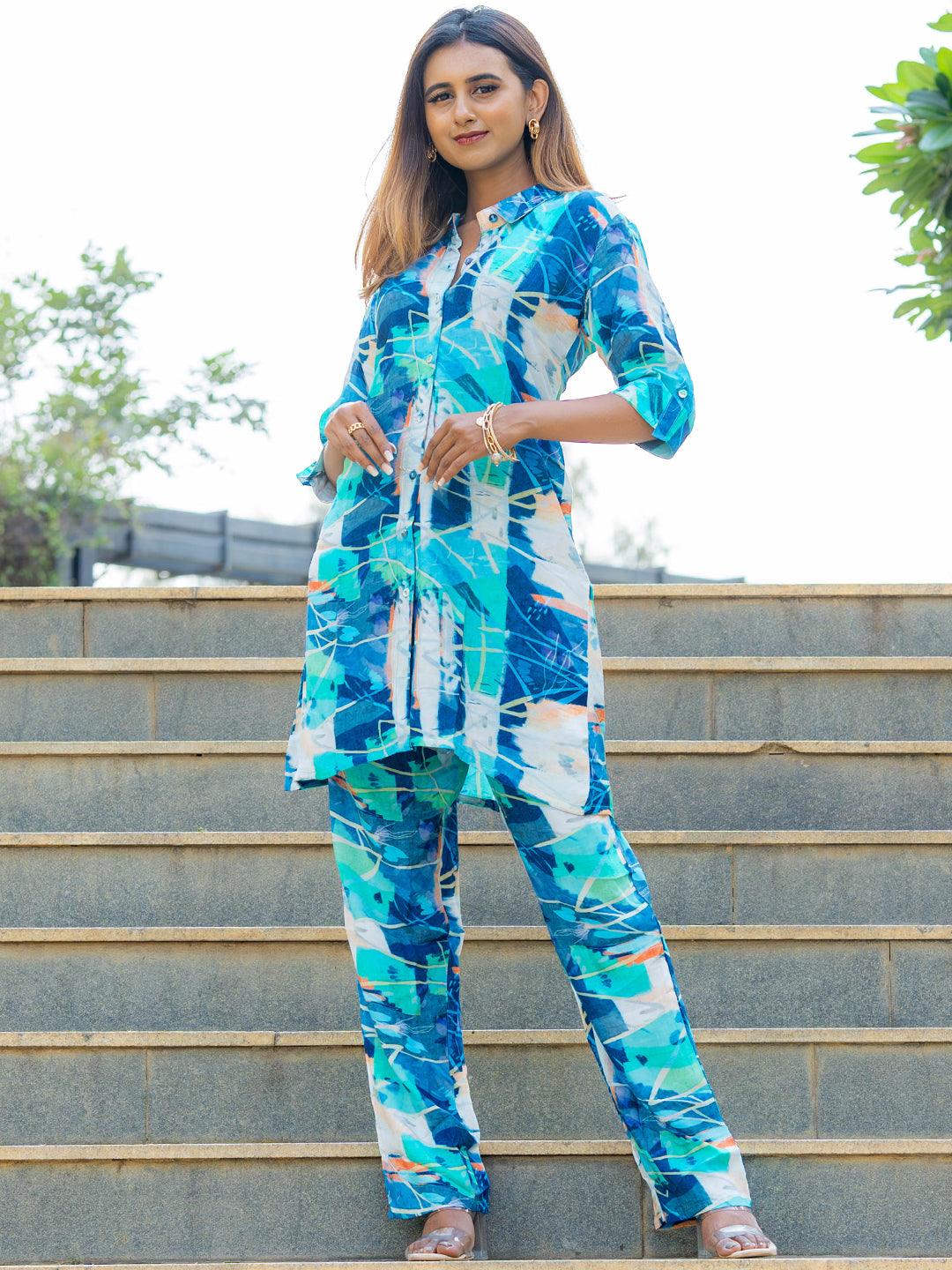 Blue Printed Cotton Co-Ords - Jashvi