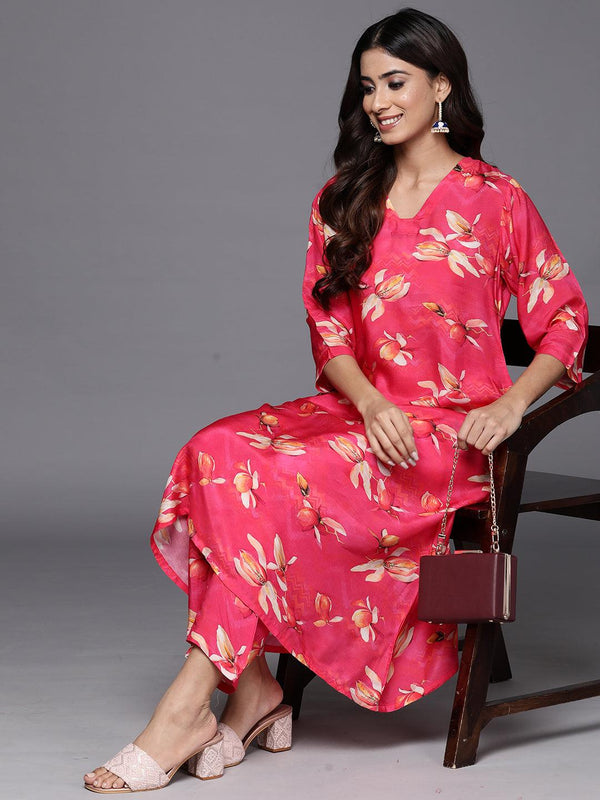 Pink Printed Cotton Blend Tunic With Palazzos - Jashvi