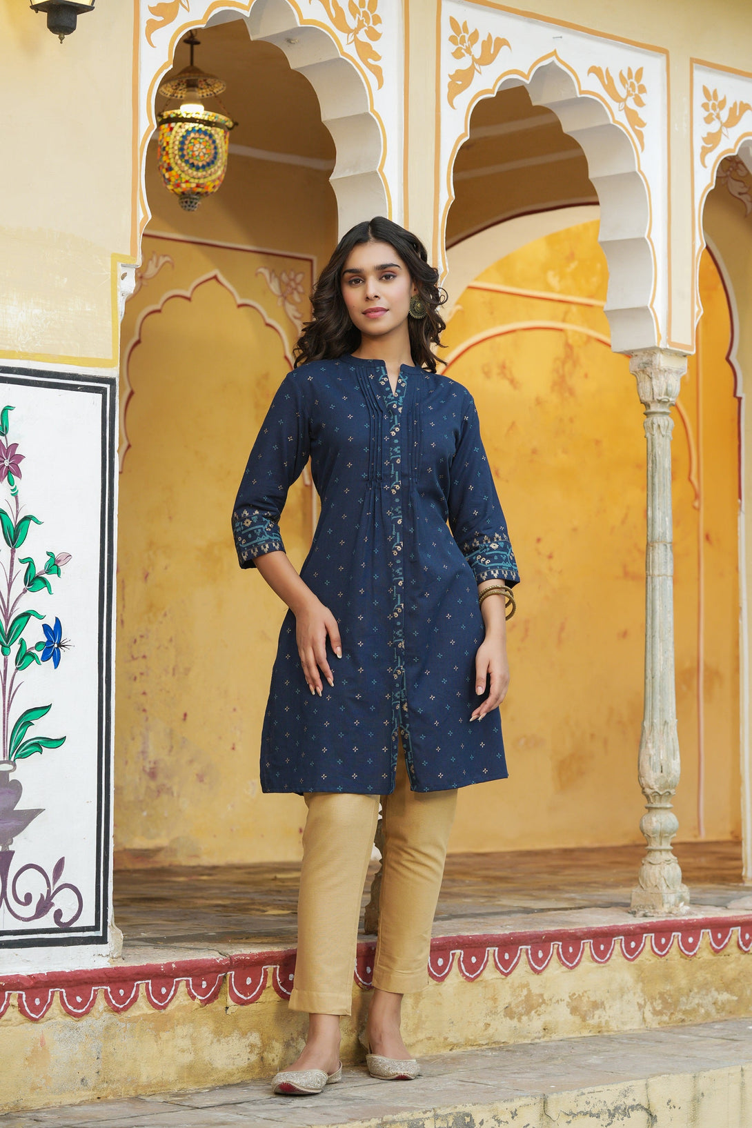 Women's Blue Cotton Flex Printed A-Line Kurta - Juniper