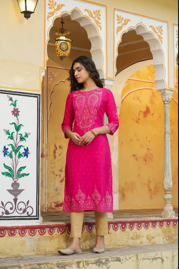 Women's Fuchsia Shanton Printed Straight Kurta - Juniper