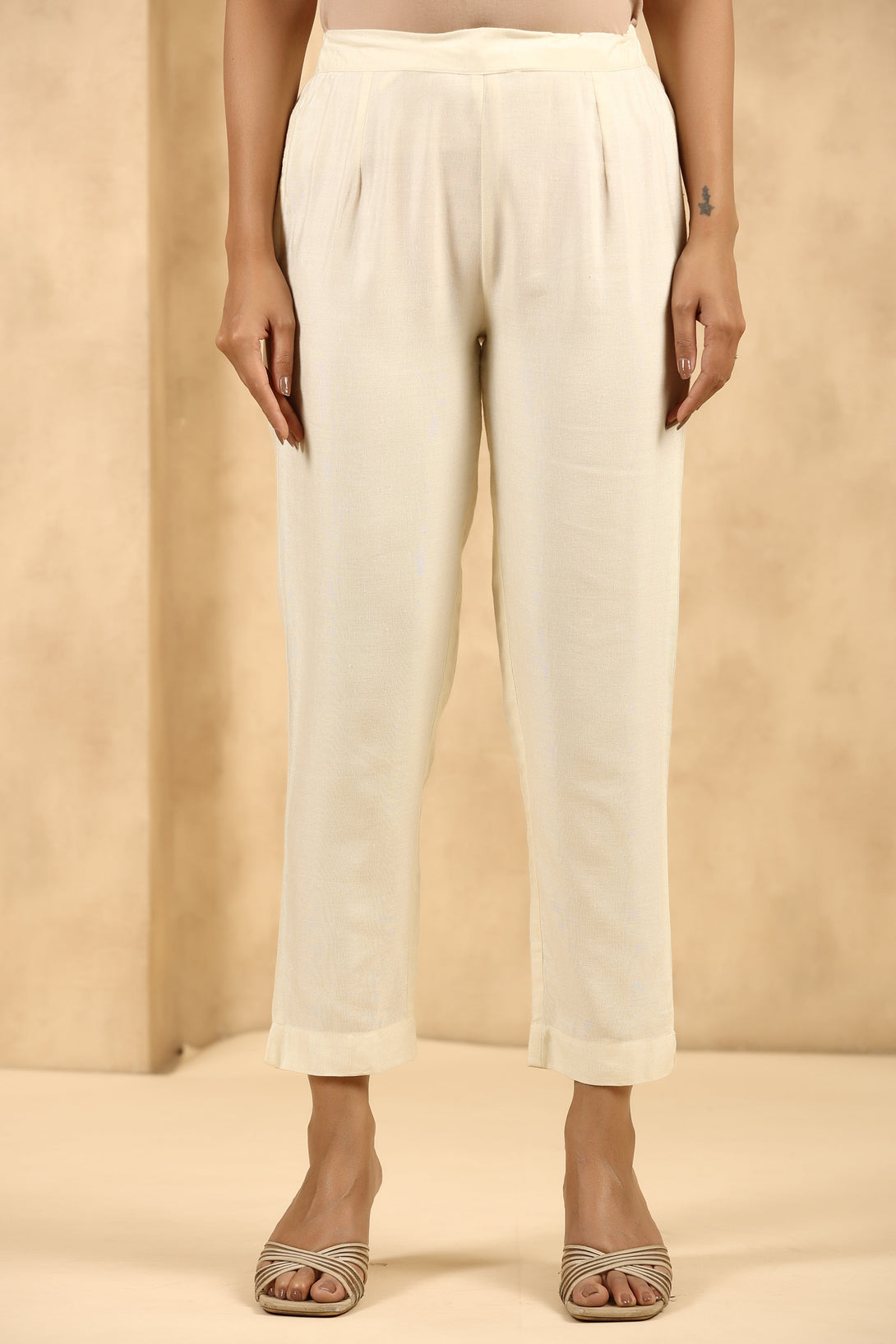 Women's Ivory Rayon Flex Solid Stright Pant/Slim Pant - Juniper