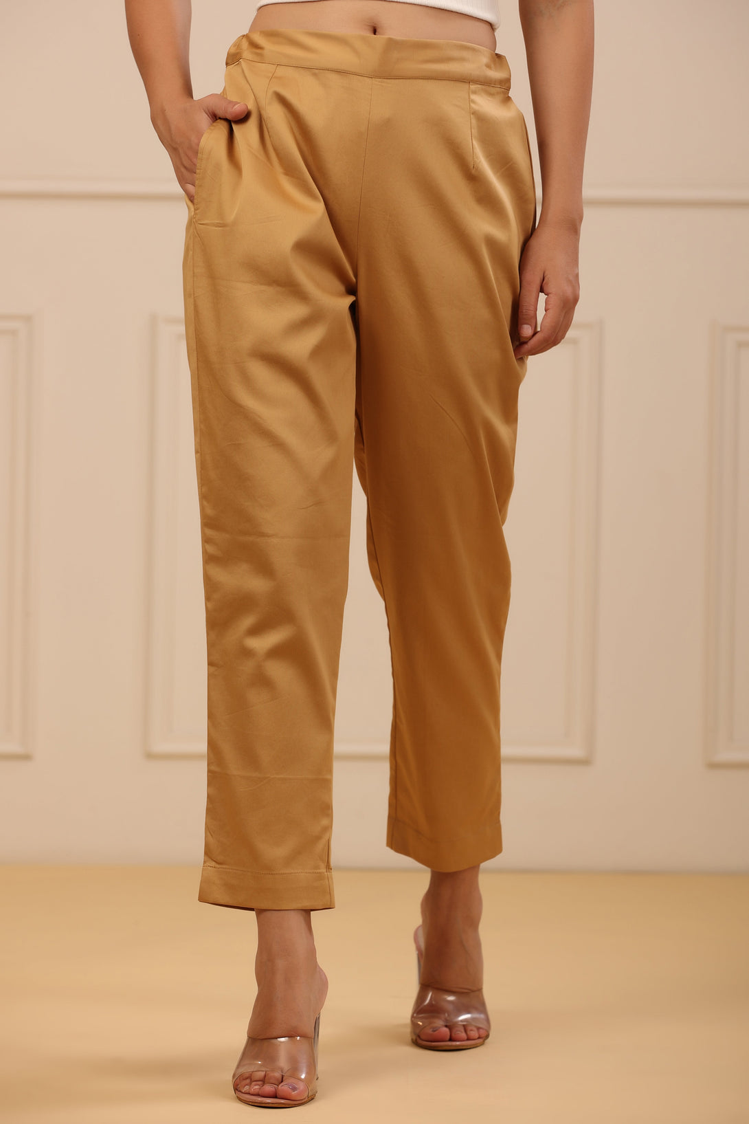 Women's Beige  Solid Straight Slim Pant - Juniper